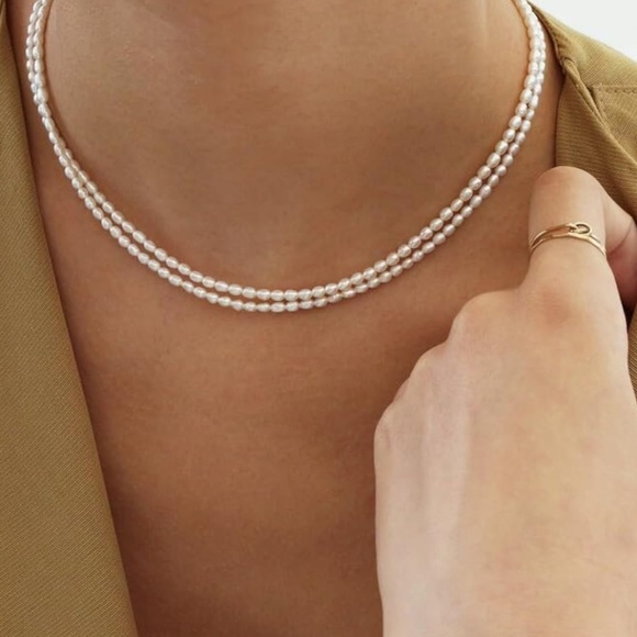 Rice pearl chocker necklace - 14 inches with 3 inch extender chain - Picture 3 of 6